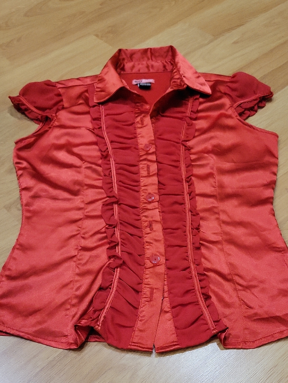 Max Rave Red Satin Ruffle Blouse - Picture 2 of 6
